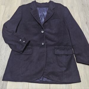 Yorn Vintage Navy Blue Cashmere Blazer Jacket Single Breast Coat Women's 38